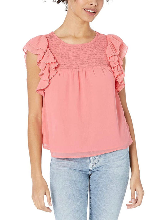 BB Dakota - Smocked Yoke Flutter Sleeve Blouse - Sz L