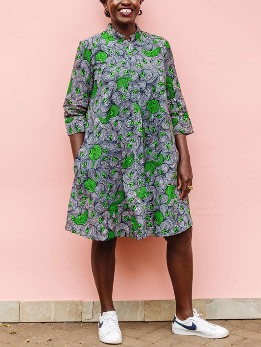 Zuri - 3/4 Sleeve Kenya Kitenge Dress - Sz S