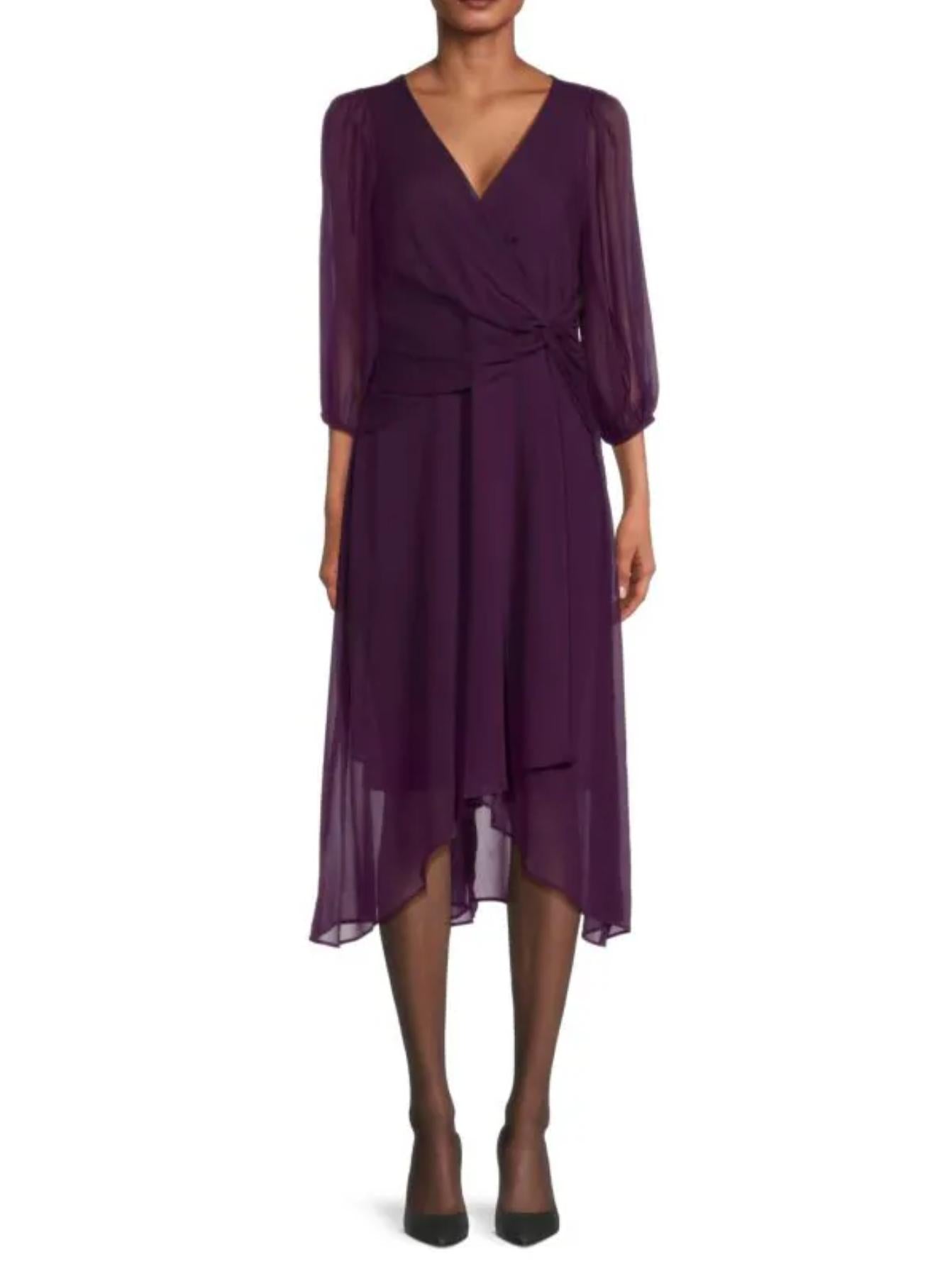 DKNY - Surplice Knotted Asymmetrical Midi Wrap Dress - Sz 6