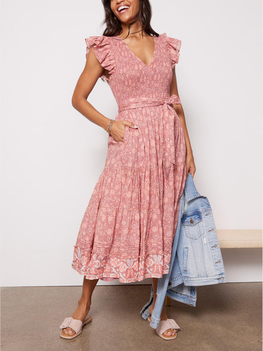 Cleobella - Rita Flutter Sleeve V-Neck Ankle Dress - Sz L
