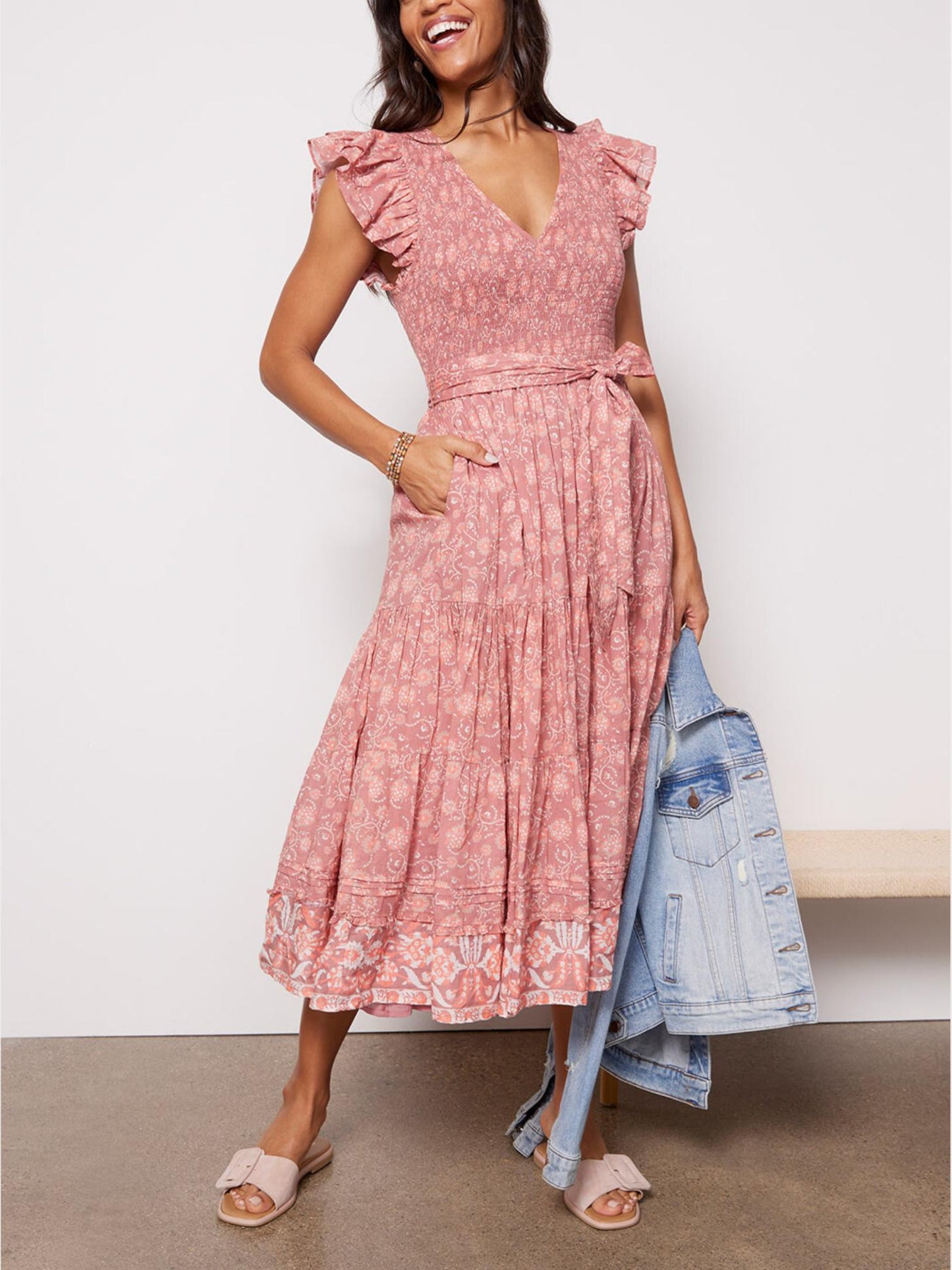 Cleobella - Rita Flutter Sleeve V-Neck Ankle Dress - Sz XL