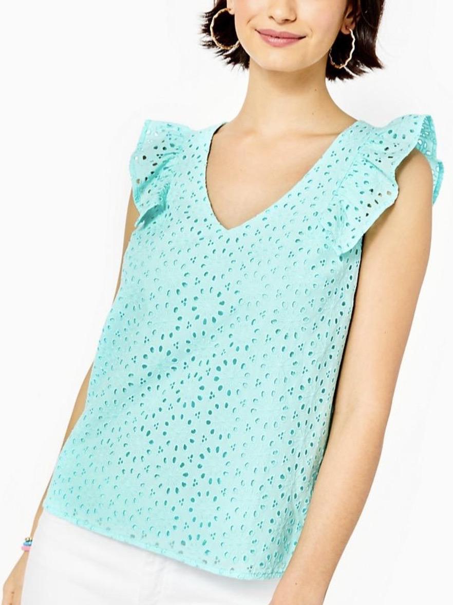 Lilly Pulitzer - Flutter Sleeve Lina Eyelet Top - Sz L