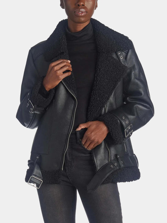 Steve Madden - Quinn Sherpa Faux Leather Moto Jacket - Sz XS