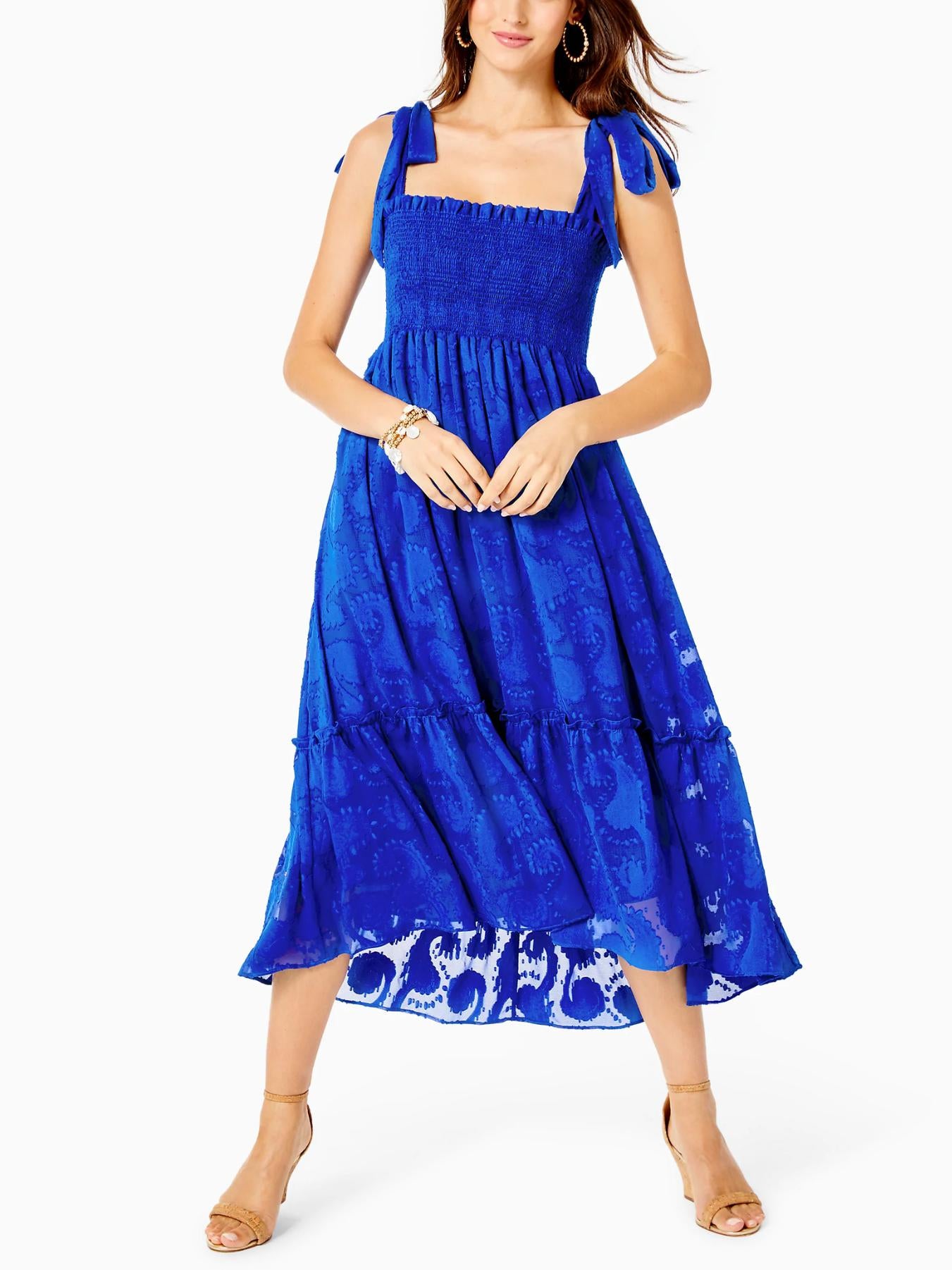 Lilly Pulitzer - Rivera Smocked Midi Dress - Sz M