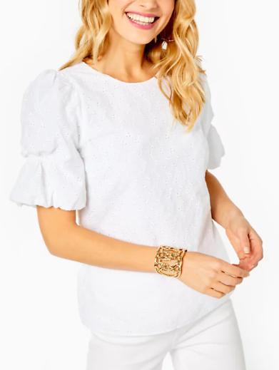 Lilly Pulitzer - Bubble Hem Sleeves Lailah Eyelet Top - Sz L