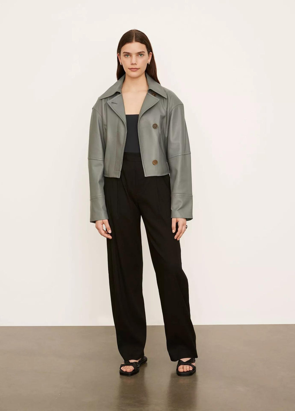 Vince - Cropped Leather Flight Jacket - Sz S
