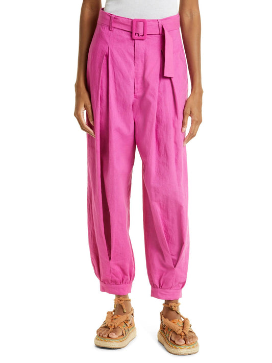 FARM Rio - Belted Linen Cuffed Hem Pants - Sz XS