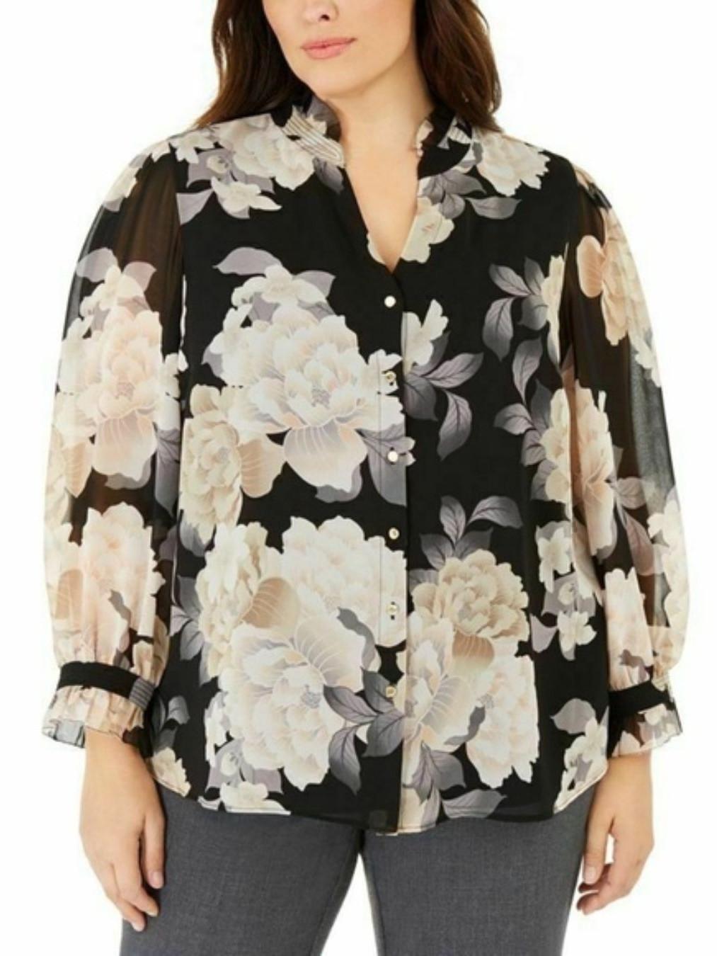 Calvin Klein - Flutter Neck Button-Down Blouse - Sz L