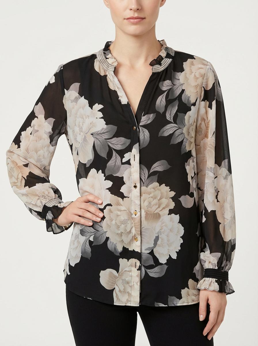 Calvin Klein - Flutter Neck Button-Down Blouse - Sz L