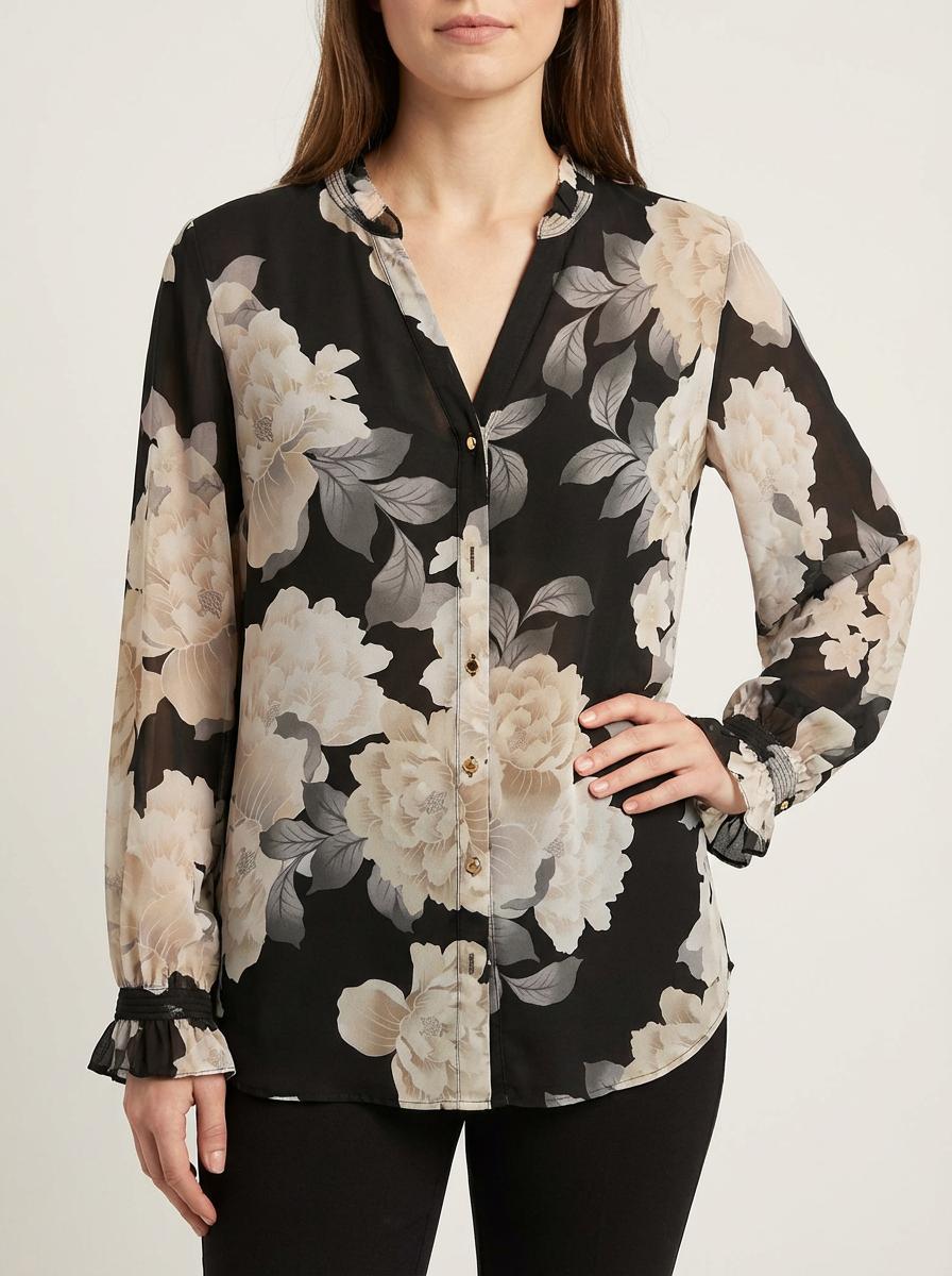 Calvin Klein - Flutter Neck Button-Down Blouse - Sz L