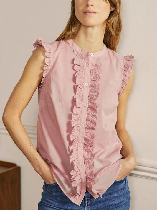 Boden - Sleeveless Embroidered Button-Down Shirt - Sz 16/18