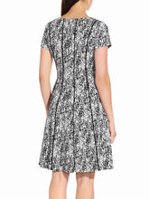 Load image into Gallery viewer, Adrianna Papell Short Sleeve Fit-and-Flare Dress with Vertical Stripes - 16
