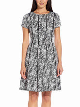 Load image into Gallery viewer, Adrianna Papell Short Sleeve Fit-and-Flare Dress with Vertical Stripes - 16
