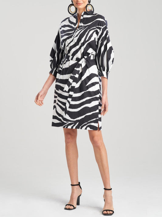 Natori - Balloon Sleeve Belted Shirtdress - Sz S