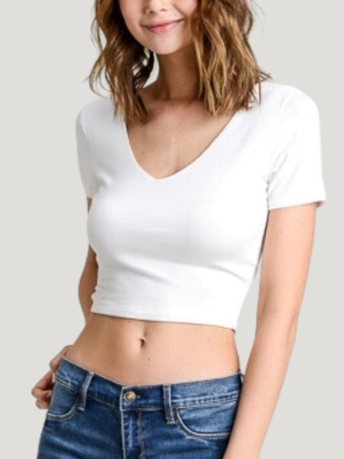 Lola Jeans - Basic V-Neck Crop T-shirt - Sz S