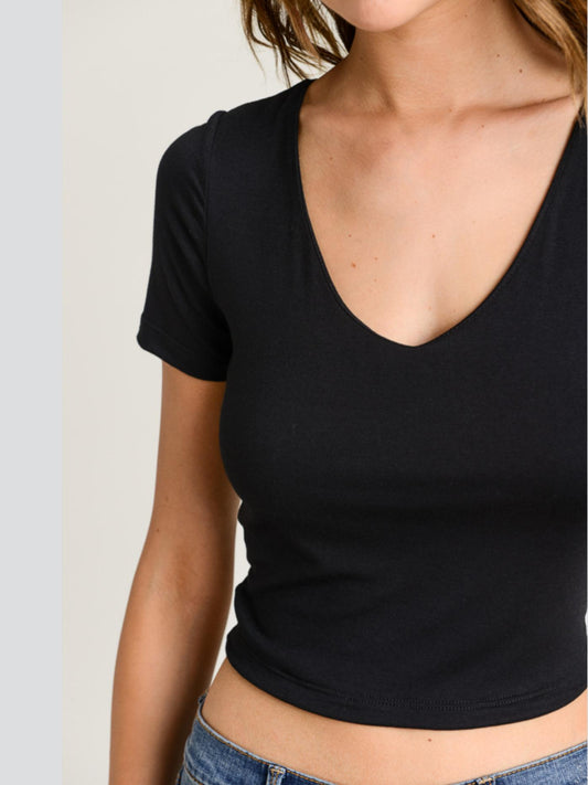 Lola Jeans - Basic V-Neck Crop T-shirt - Sz S