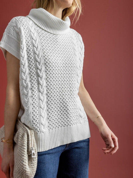 Lilla P - Mock Neck Cabled Poncho - Sz XS/S