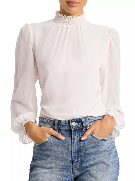 1. State - Long Sleeve Smocked Mock Neck Blouse - Sz L