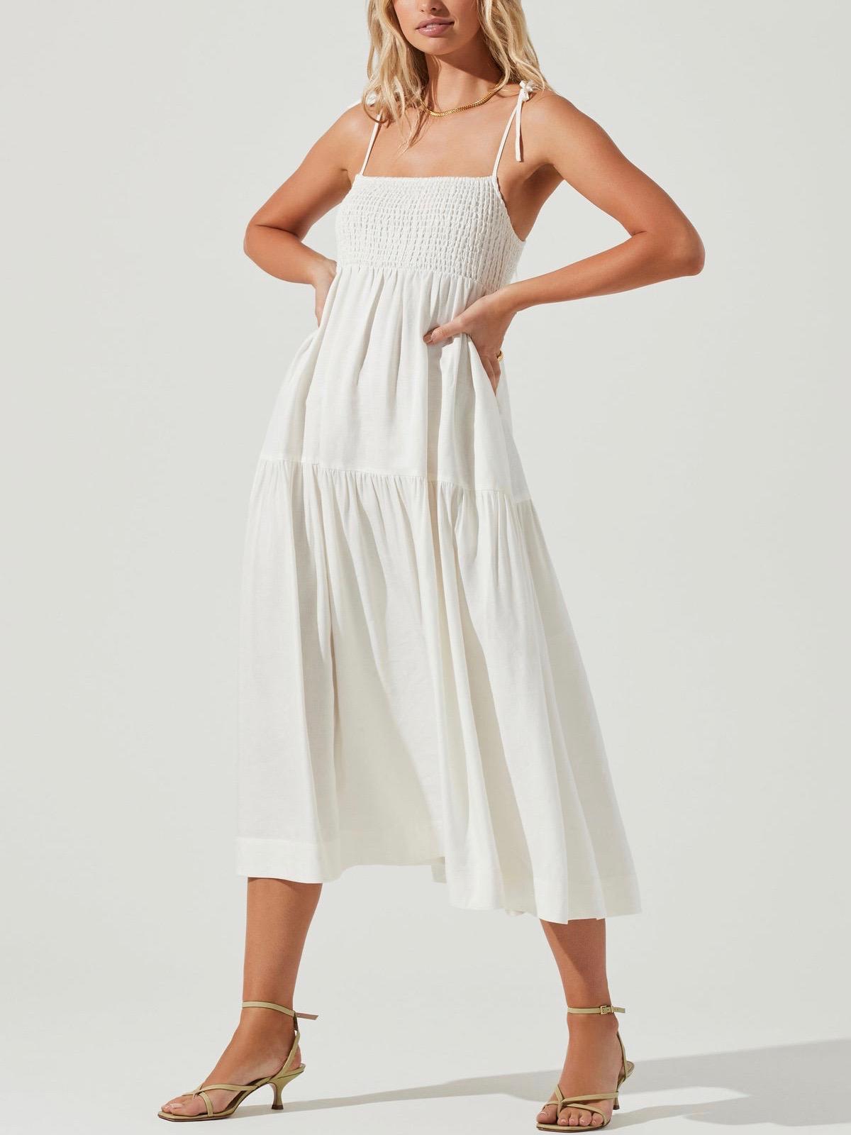 ASTR the Label - Marlene Square Neck Smocked Midi Dress - Sz M