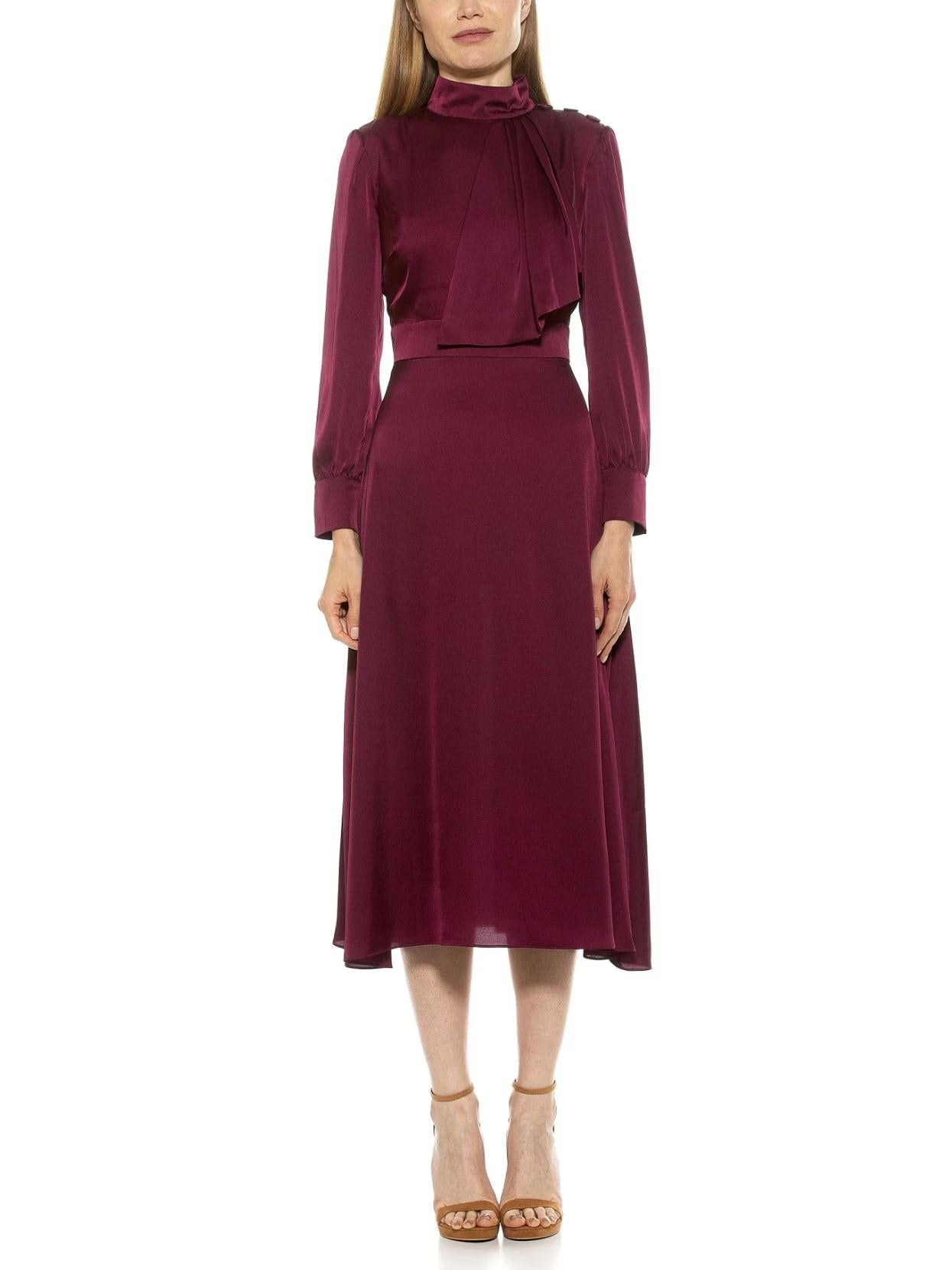 Alexia Admor - Tie Mock Neck Satin Midi Brooklyn Dress - Sz 10