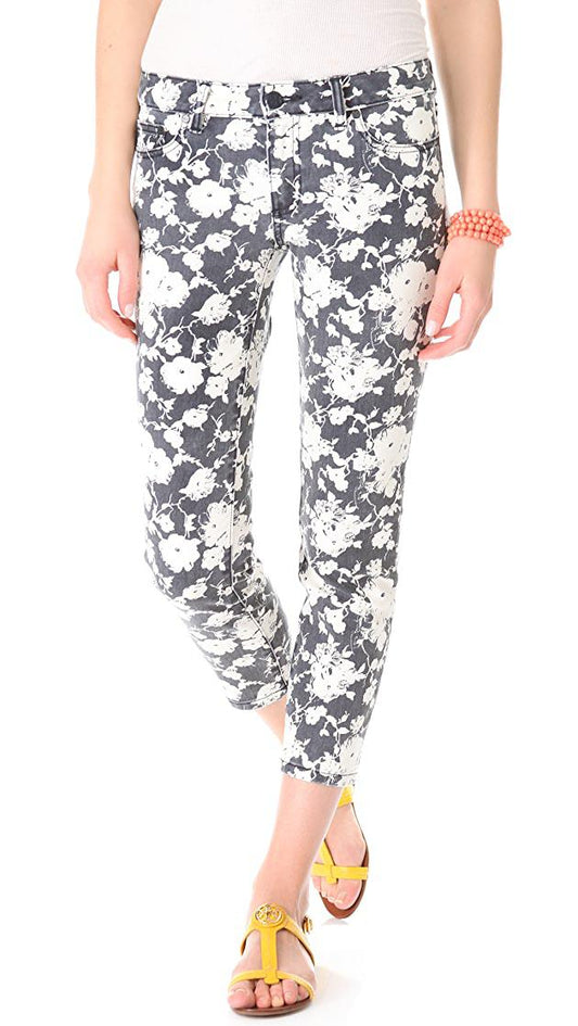 Tory Burch - Mid-Rise Floral Skinny Jeans - Sz 25