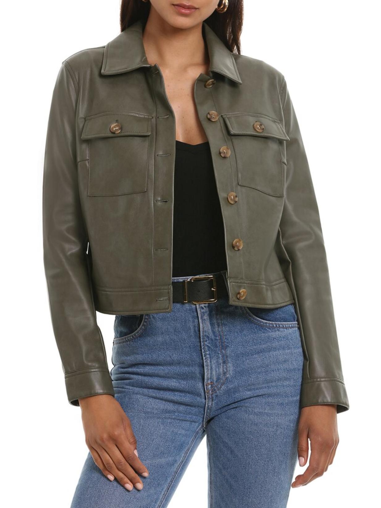 Bagatelle - Faux Leather Front Patch Pocket Jacket - Sz L