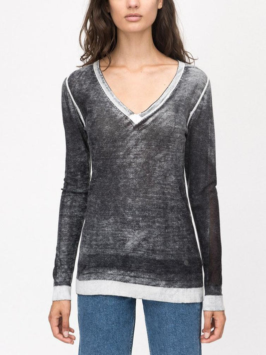 Kokun - Overdyed Mesh-Detailed Cashmere V-Neck - Sz M