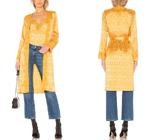 Majorelle - Long Sleeve Printed Lace-Trim Self-Belt Robe - Sz M