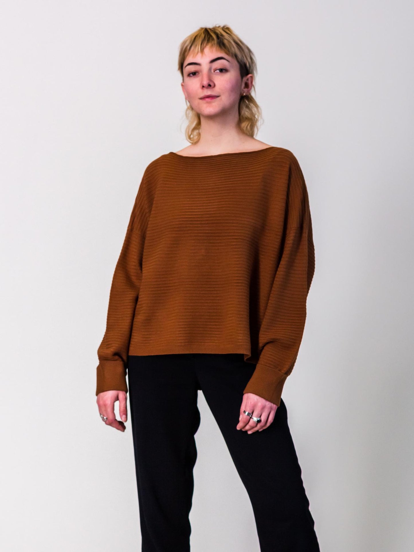 French Connection - Babysoft Lena Slash Neck Ribbed Sweater - Sz S