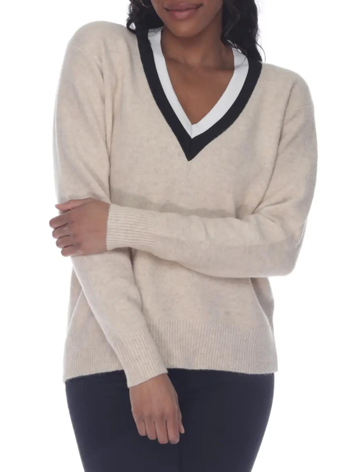 Rain and Rose - Varsity Long Sleeve V-Neck Sweater - Sz 2X