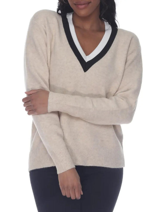 Rain and Rose - Varsity Long Sleeve V-Neck Sweater - Sz 2X