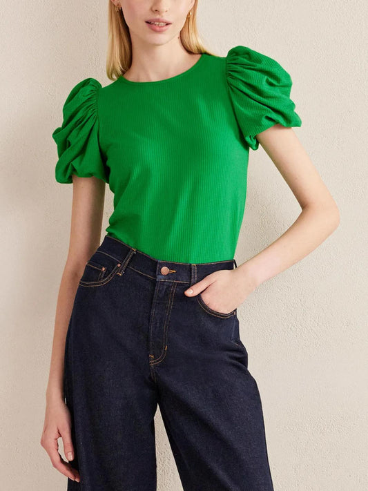 Boden - Puff Sleeve Jersey Top - Sz 6