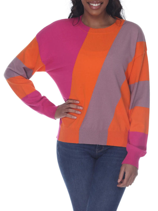 Rain and Rose - Colorblock Stripe Crew Neck Jersey Sweater - Sz 1X