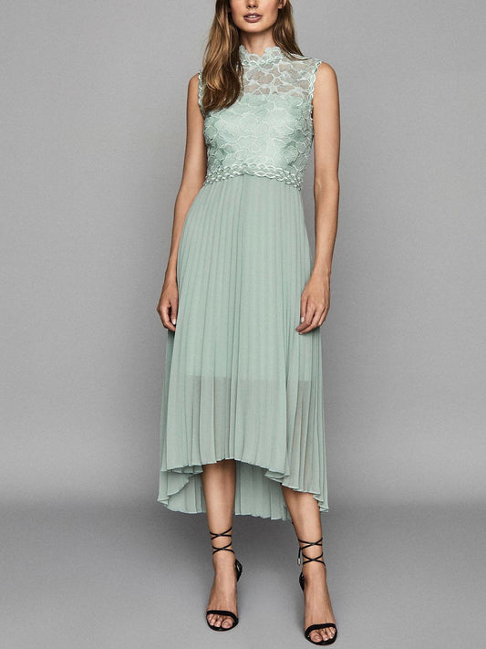 Reiss - Aideen Lace Top Pleated Midi Dress - Sz 10