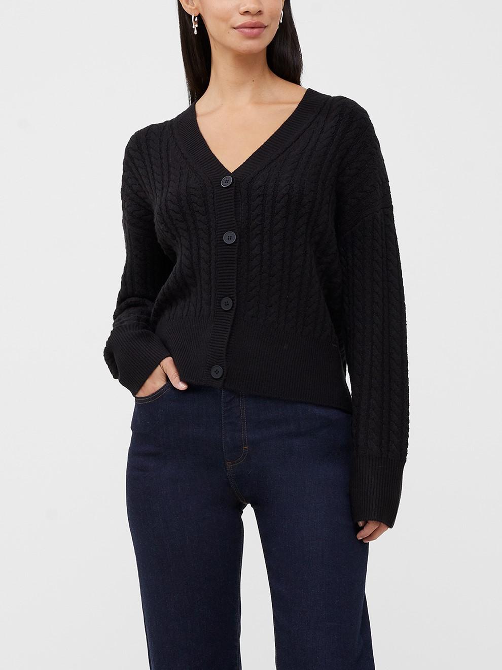 French Connection - Babysoft Cable Knit V-Neck Long Sleeve Cardigan - Sz L