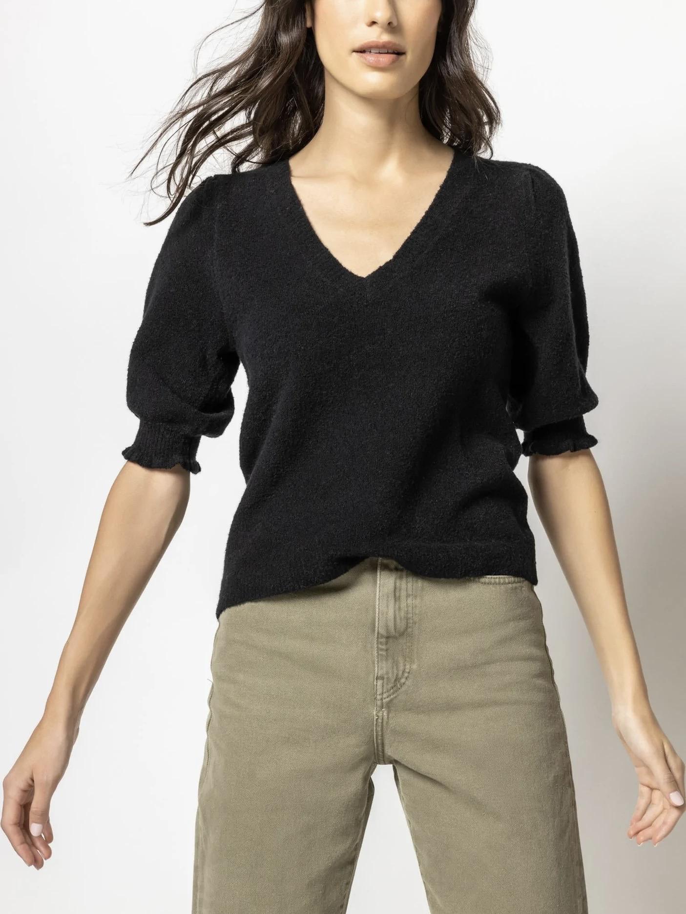 Lilla P - Quarter Sleeve V-Neck Sweater - Sz L