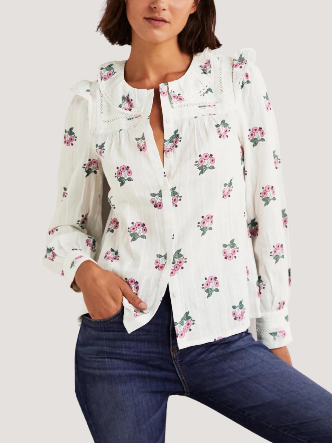 Boden - Crochet Trim Button-Down Blouse - Sz 14